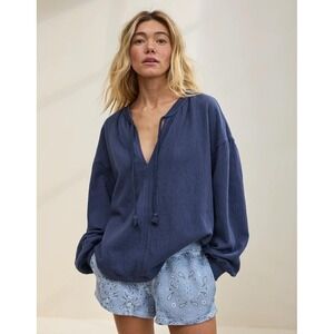 Aerie NWT Easy Street Oversized Textured Sweatshirt Navy $64.95 Women's Small
